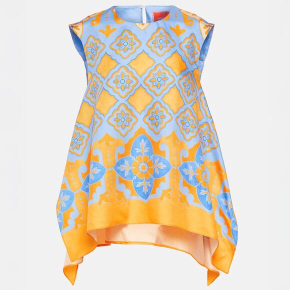 LA DOUBLEJ San Carlo Printed 100% Silk Twill Satin Scarf Top in Multi Size S - Picture 4 of 15